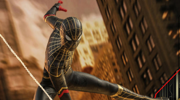Spider Man Black and Gold Suit No Way Home Concept Art Wallpaper 2560x1024 Resolution