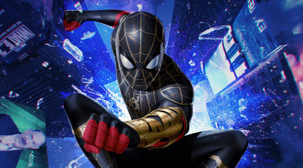 Spider-Man No Way Home Black Suit Wallpaper 1336x768 Resolution