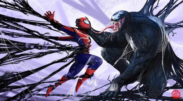 Spider Man vs Venom 4K Fight Art Wallpaper 1080x2232 Resolution