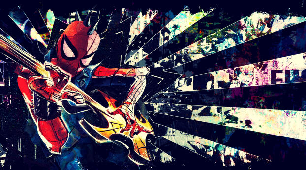 Spider Punk Cool Music Art Wallpaper 3449x1440 Resolution