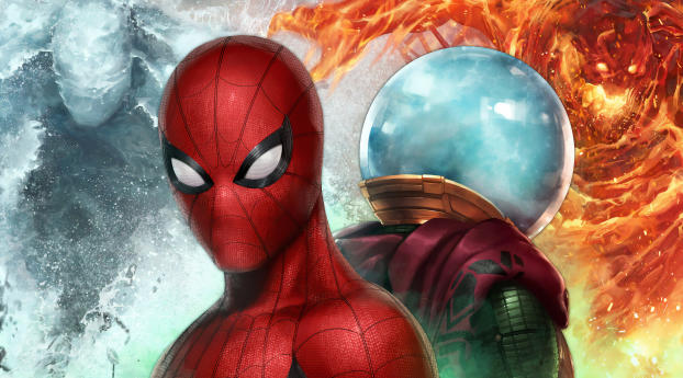 Spiderman Vs Mysterio In Marvel Future Fight Wallpaper