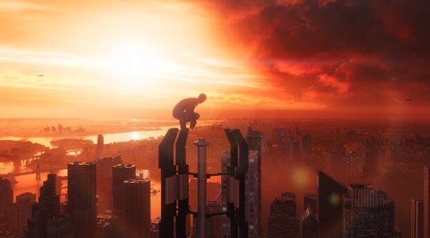 Spidy Peter Sunset View HD Spider-Man 2 Gaming Wallpaper 400x6000 Resolution