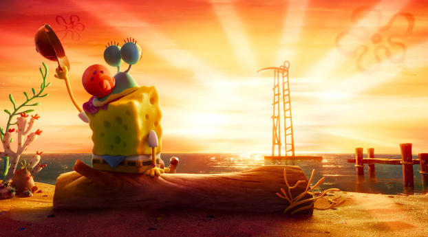 SpongeBob Near Sunset Wallpaper 1920x1080 Resolution
