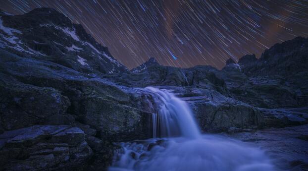 Star Trail HD Waterfall Nightscape Wallpaper