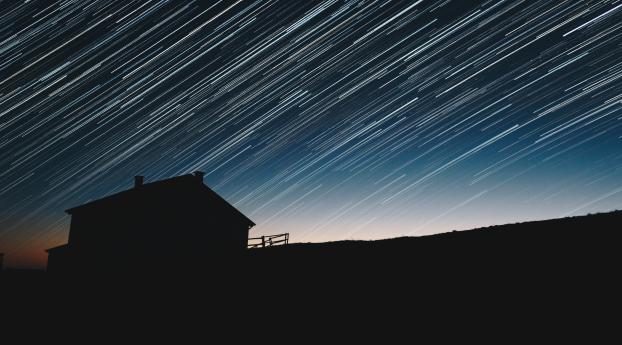 Star Trails Over The Lone Cabin Wallpaper 1242x2688 Resolution