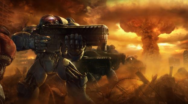 starcraft, soldier, gun Wallpaper 1080x2280 Resolution