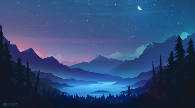 Starry Landscape 4k Cool Blue Moon Wallpaper 720x1200 Resolution