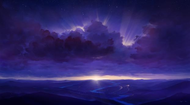 Starry Night Landscape Wallpaper 1440x720 Resolution