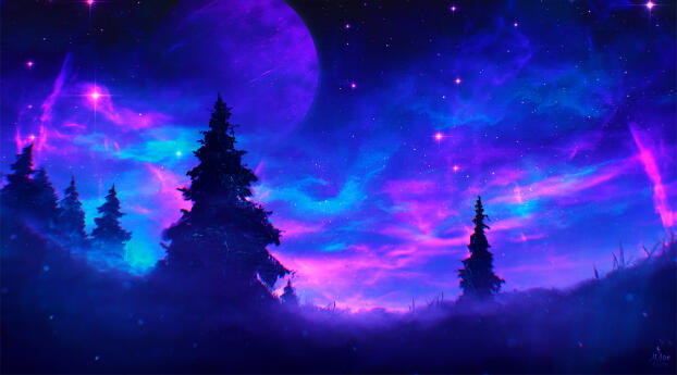 Starry Sky HD Night Fantasy Wallpaper 3840x1080 Resolution