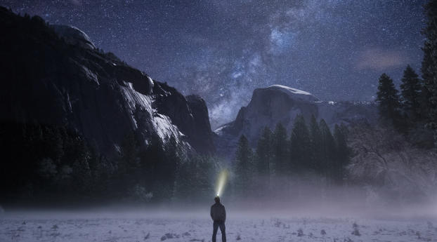 starry sky, mountains, night Wallpaper 1280x1024 Resolution