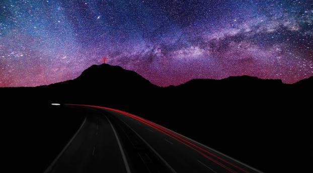 starry sky, road, rotate Wallpaper
