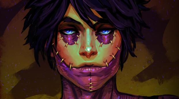Stitched Woman Face Wallpaper 3840x1080 Resolution