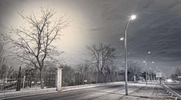 street, lights, fence Wallpaper 1440x900 Resolution