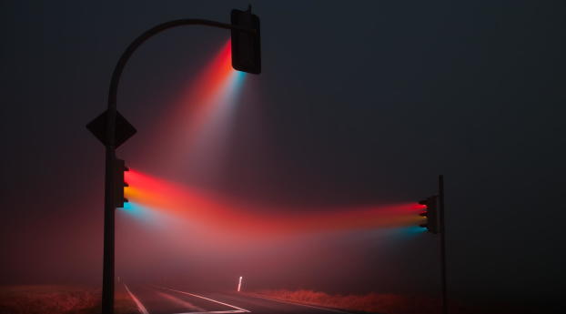 Street Lights in Fog Wallpaper 1366x768 Resolution