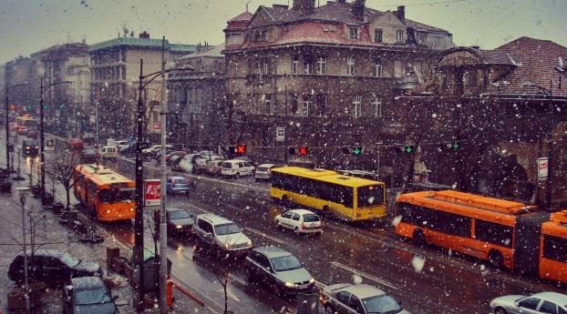 street, snow, cars Wallpaper 320x568 Resolution