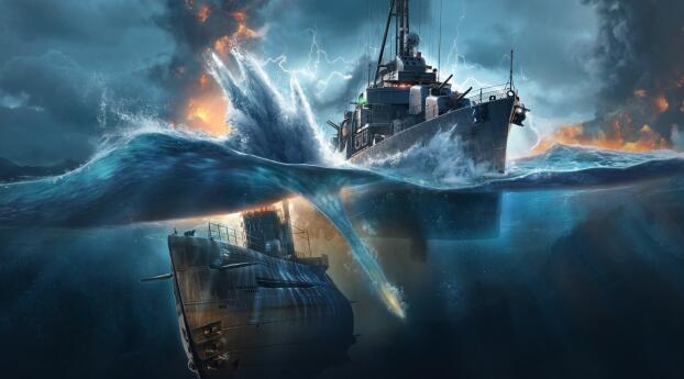 Submarine World of Warships Fights Wallpaper 1920x1080 Resolution