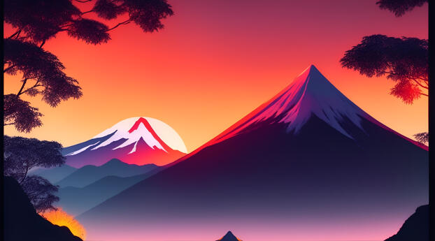 Sun Rising over Mountains 4K Digital NatureArt Wallpaper 1080x1920 Resolution