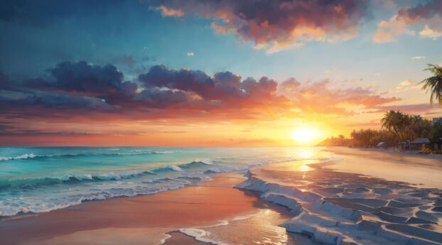 Sunrise HD Beach Sand Wallpaper