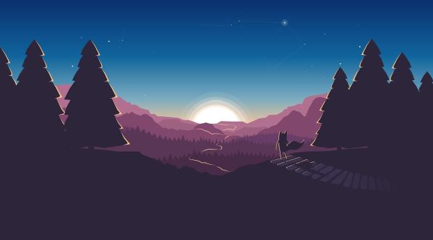 Sunrise in Forest Landscape Illustrate Wallpaper 1080x1920 Resolution