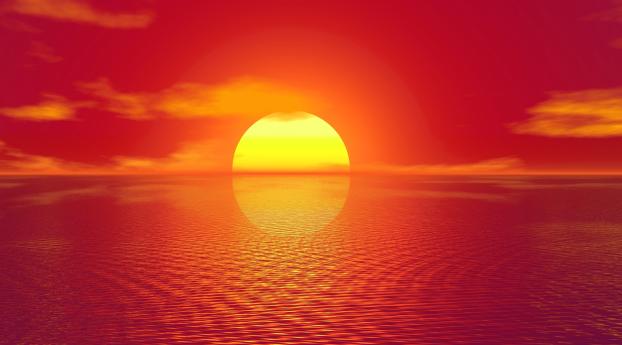 Sunset And Horizon Orange Reflection Wallpaper 1336x768 Resolution