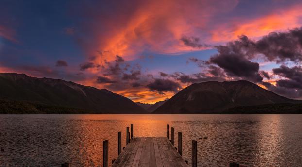 Sunset At Lake Rotoiti New Zealand Wallpaper 2560x1024 Resolution