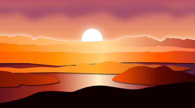 Sunset Digital Art Wallpaper 5760x1080 Resolution
