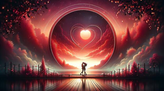Sunset Heart HD Romantic Valentine's Day Wallpaper 1080x2048 Resolution