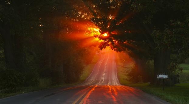 Sunset In Road Wallpaper 1336x768 Resolution