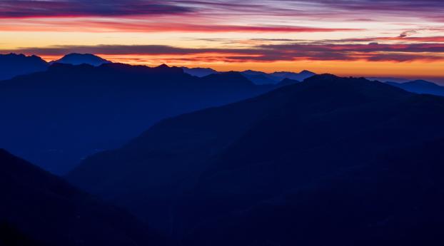 sunset, mountains, sky Wallpaper