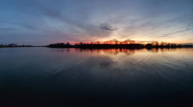 Sunset Over River In the Evening Wallpaper 1440x3200 Resolution