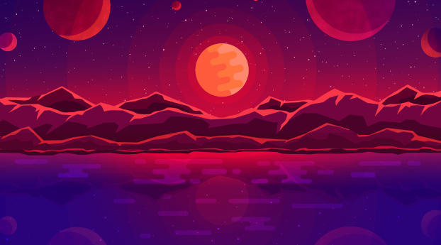 Sunset Planets Wallpaper 1440x2560 Resolution