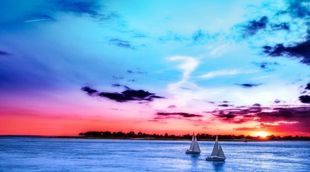 sunset, sailboats, sea Wallpaper