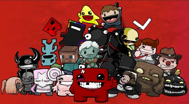 super meat boy, characters, smile Wallpaper 2048x1152 Resolution