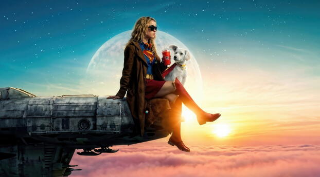 Supergirl Actress with Dog Wallpaper 2160x3840 Resolution