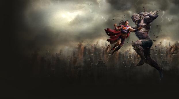 Superman Vs Doomsday Wallpaper 5600x2450 Resolution