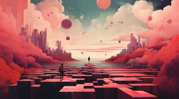 Surreal Pink Cityscape Wallpaper 2160x1920 Resolution