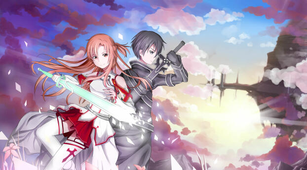 Sword Art Online 4k Asuna Yuuki and Kirito Wallpaper 1024x576 Resolution