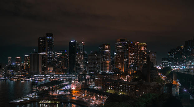 sydney, city lights, skyscrapers Wallpaper 5120x2880 Resolution