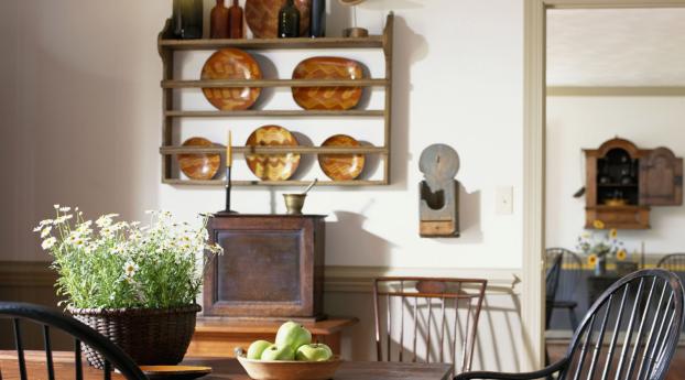 table, chairs, shelves Wallpaper 1234x576 Resolution