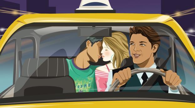 taxi, couple, car Wallpaper