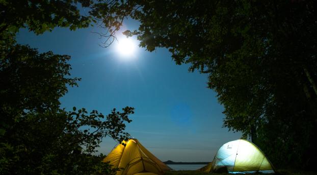 tents, camping, trees Wallpaper 1080x2280 Resolution