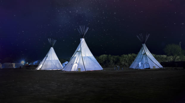 tents, night, starry sky Wallpaper 2932x2932 Resolution