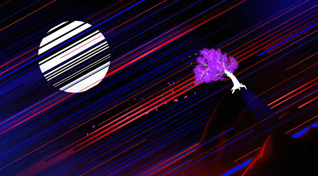 The Artistic Tree HD Moon Night Glitch Wallpaper 5220x1440 Resolution