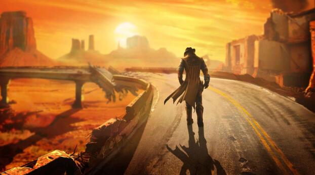 The Courier Fallout New Vegas Wallpaper 3840x1080 Resolution