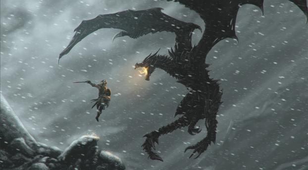 The Elder Scrolls Legends Warrior Dragon Snow Fire Wallpaper 1242x2688 Resolution