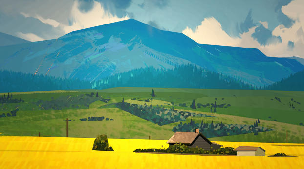 The Farmhouse Painting Wallpaper 3840x1600 Resolution