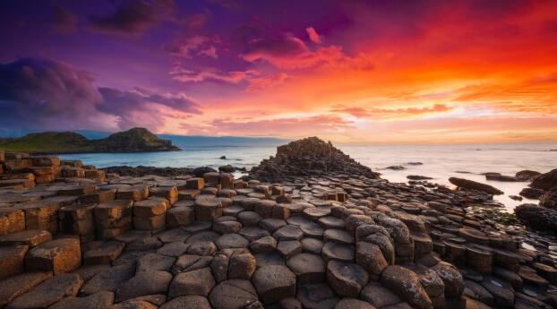 The Giant's Causeway Northern Ireland HD Sunset Wallpaper 1080x2246 Resolution