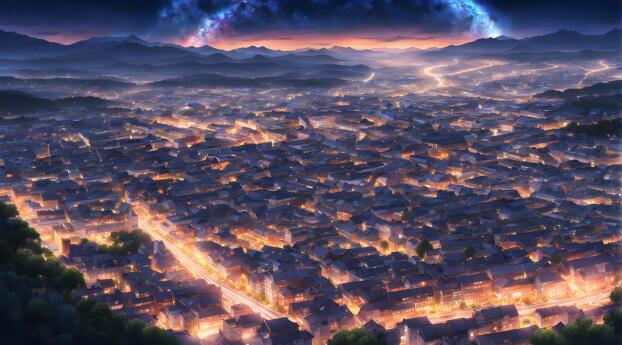 The Glowing City 4K Anime Art Wallpaper 1125x2432 Resolution