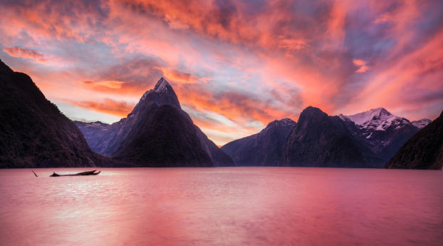 The Milky Pink Sea at Milford Sound 4K New Zealand Wallpaper 1080x1920 Resolution