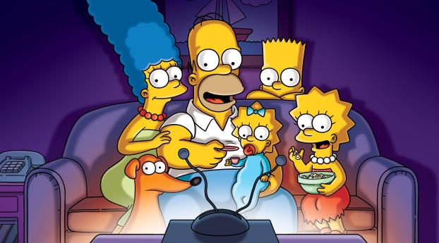 The Simpsons Family Watching TV Wallpaper 1440x3040 Resolution